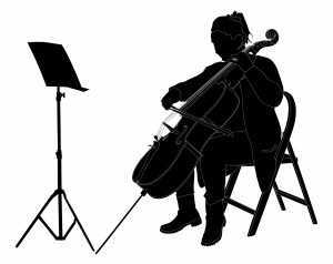 cello player in shadow