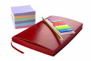 day planner with post-its