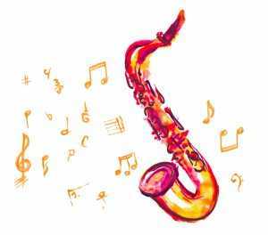 picture of saxophone in watercolor