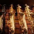 types of saxophones on display