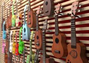 different shapes and colors ukuleles