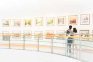 blurred couple at an art gallery