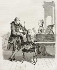 wolfgang and nannerl mozart with father