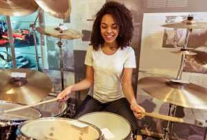 female drummers practice