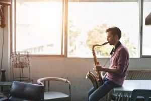 saxophone practice in empty room