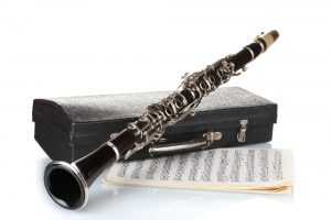 clarinet with case and music