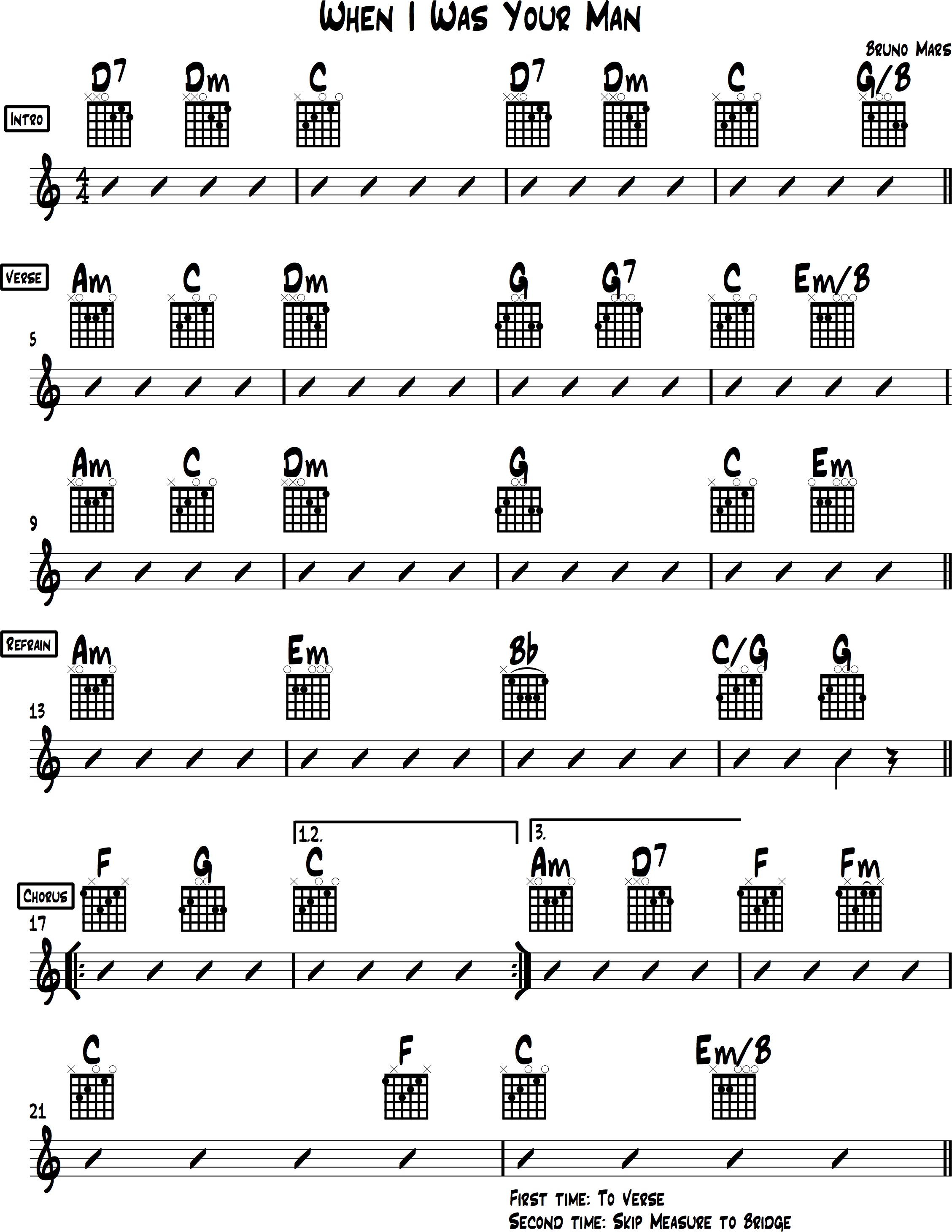 When I Was Your Man Chords for Beginner Guitar (Bruno Mars)