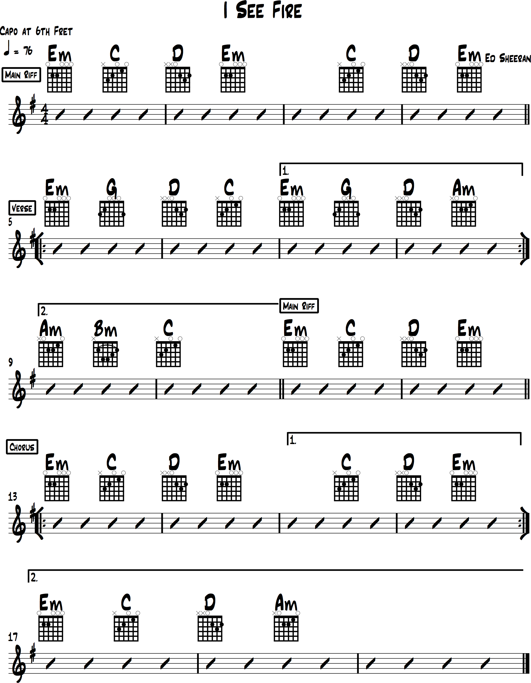 I See Fire Chords For Beginner Guitar Ed Sheeran